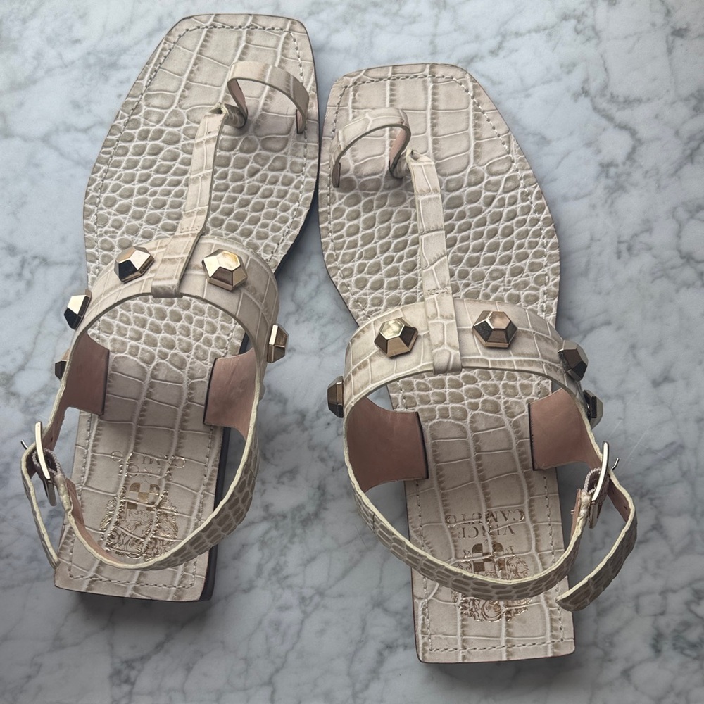 Vince Camuto Cream Sandals with Gold Studs